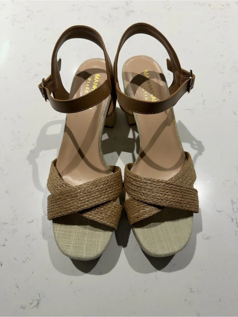 Woven Tan Platform Sandals with Ankle Strap - Sz 9.5